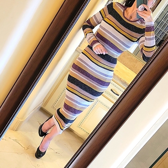 Chaser Veda Striped Multicolor Long Sleeve Sweater Dress w/ Sparkle, S - Picture 8 of 16